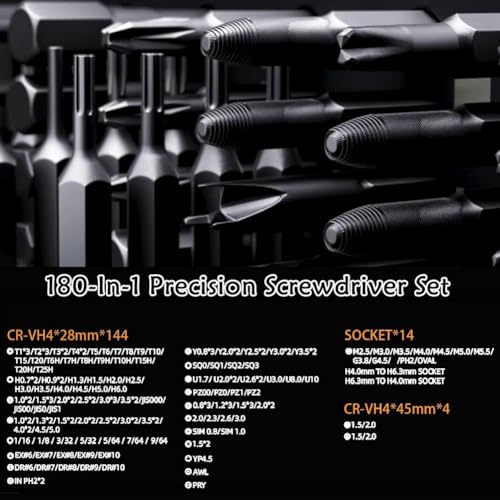 Ensemble tournevis de precision manuel 180 en 1 de haute qualite avec forets
