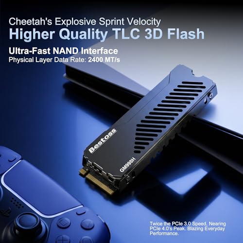 Image of Bestoss 4TB PCIe 4.0 M.2 NVMe SSD with Heatsink,PS5 Storage,7350MB /s | PS5 Memory Storage Expansion SSD, SLC Cache&HMB, Tailored for Gamers, Editors&AI Creators Demanding Blazing-Fast Speed