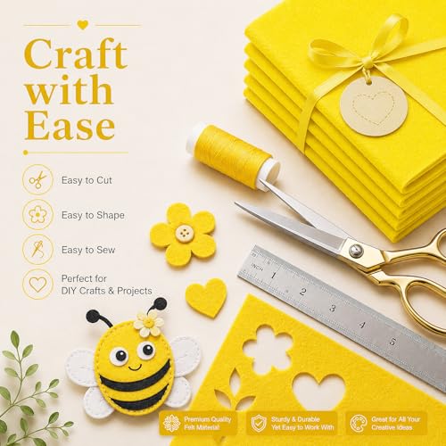 Image of Bright Yellow Large Felt Fabric 36 inch x 36 inch (1 Square Yard), 1mm Stiff Felt Sheet, Nonwoven Fabric for Crafts, DIY Projects, Art, Sewing, Lining & Decorations