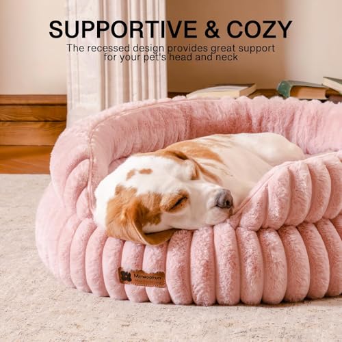 MEWOOFUN Stilvolle Katzenbetten für Katzen, weiches rundes Hundebett für kleine und mittelgroße Hunde, waschbares, beruhigendes Haustierbett (Rosa, S)