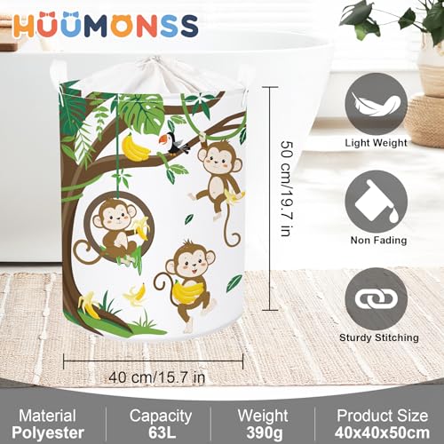 Image of Woodland Animals Baby Laundry Hamper Collapsible Clothes Kids Storage Basket Large Boys Girls Gift Toy Box Bin for Nursery Room, Monkeys, 63L