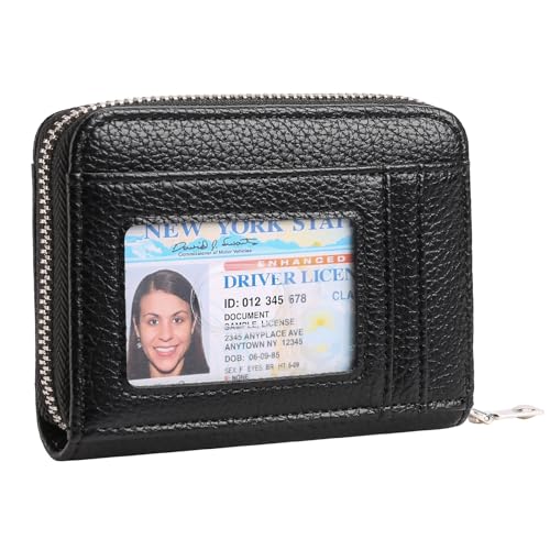 Image of GOIACII Womens Credit Card Holder Wallet Zip RFID Blocking Card Case Wallets Compact Size with ID Window Black