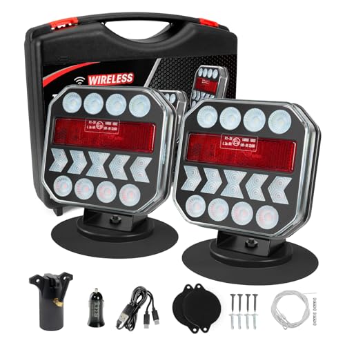 Image of MIEFL Wireless Trailer Lights, Adjustable Magnetic Tail Light for Trailer, USB-C Rechargeable LED Tow Light for Boat RV Camper, Portable Brake Break Reverse Turn Signal for 4 Pin & 7 Pin Towing Truck