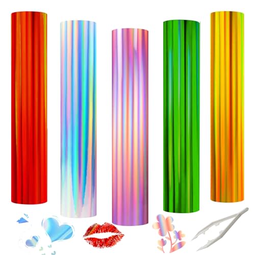 URHRHU Vinilo Textil Termoadhesivo 5 Colores, 30 x 25 cm Vinilo de Transferencia de Calor HTV Heat Transfer Vinyl y 1 Pinza de Plástico para DIY Camiseta Sombreros u Otros Textiles