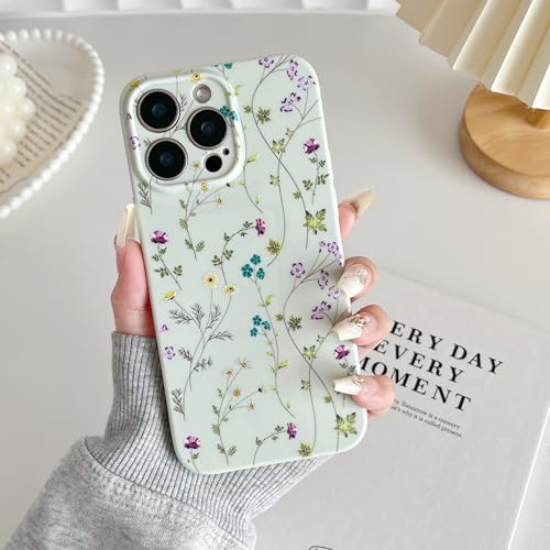 Image of RALEAVO Floral Case for iPhone 16 Pro Max, Flower Branch Pattern Design Cute Cover Case for Girls Women Slim Thin Soft Silicone Shockproof Anti-Slip Phone Case for iPhone 16 Pro Max (6.9 inch),Green | for iPhone 16 Pro Max Case with Cute Flower Branch Pattern Design,Pretty Case for Girls Women,Soft Silicone Shockproof Cover