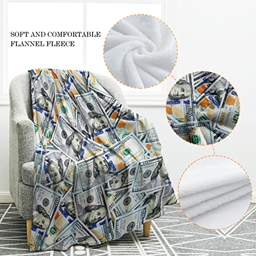 Jekeno Money Blanket 100 Dollar Bills Pattern Print Gifts for Women Kids Girls Men Birthday Halloween for Dad Mom Husband Wife Teens Wealth Bed Decor Throw Blankets 50"x60"