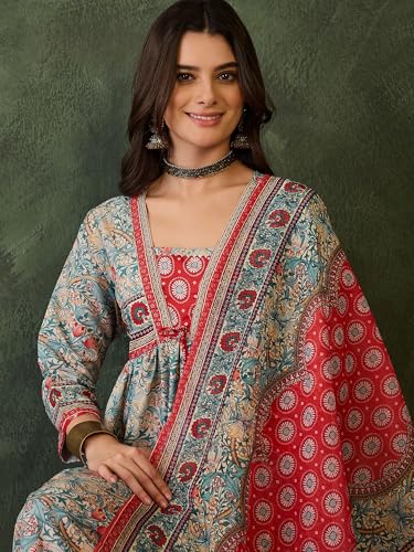 Image of Naixa Women's Rayon Lace Work A-Line Kurta with Pant and Dupatta Sets (NX2-726)