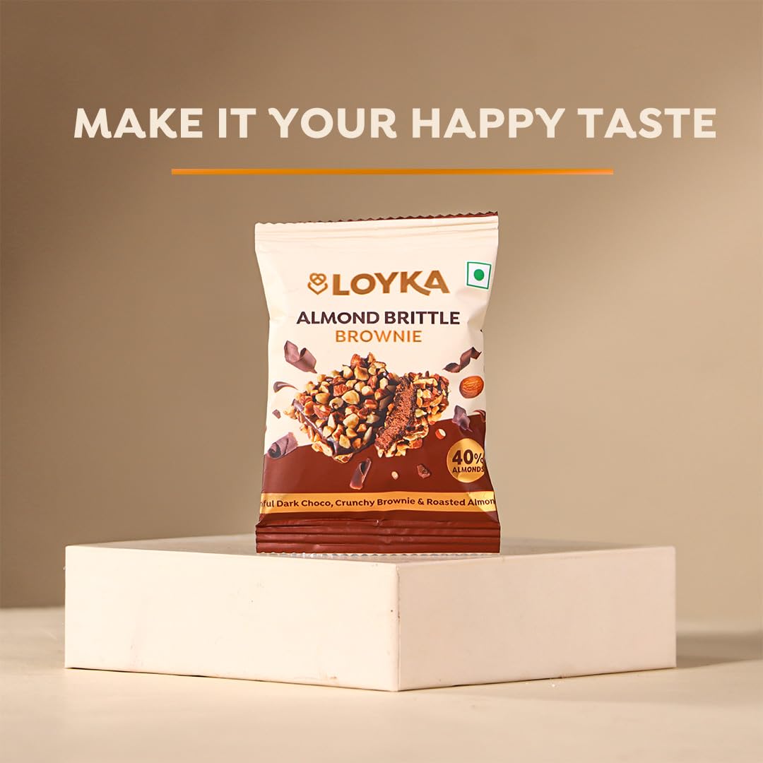 Loyka Almond Brittle Brownie Choco Box - 12 pcs /14 pcs Premium Chocolate Gift Hamper Choco & Nut Dryfruit Delicacy Roasted California Almonds (40%), Dark Choco & Crunchy Brownie Any-time snack