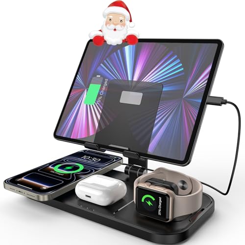 Wireless Charger 4 in 1 for Apple iPhone 17 Pro Max/16/15/14/13 Series, AirPods Pro 2, iPad Stand, Watch Charger for iWatch Series 10/9/8/7/6, Wireless Charging Station for Multiple Devices