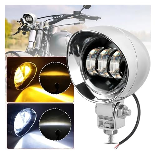 Phare moto rond 4 pouces avec feu blanc et jaune pour custom café racer