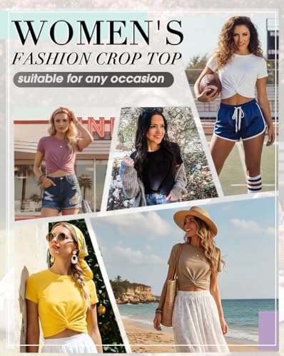 JINKESI Women's Summer Causal Short Sleeve Blouse Round Neck Crop Tops Twist Front Tee T-Shirt Light Blue-X-Large — view 6