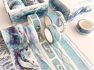 8 Rolls Washi Tape Set,Multi-Pattern Decorative Washi Tape, Cute Green Plants Floral Animals, Decorative Tape for Scrapbooks, Journals, DIY Decor and Craft Aplied (Blue)