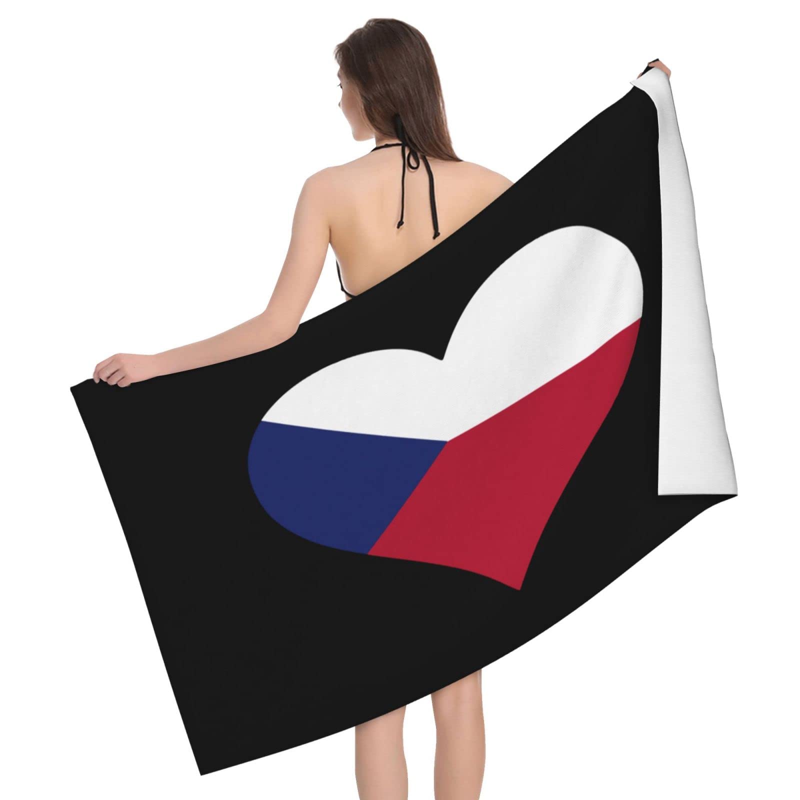 Lsjuee Flag of The Czech Republic Heart Bath Towel Absorb Water Quick Dry Bath Towel, for Beach, Swimming Pool, Camping