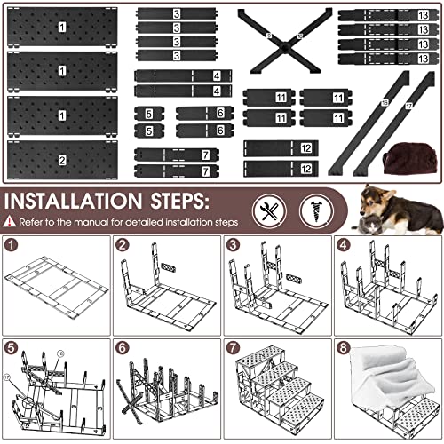 Kphico 4 Tiers Dog Steps, Widened Plastic Pet Stairs With Removable Cover, Non-Slip Dog Ramp Stairs For Couch, Sofa And High Bed Climbing - Send 1 Pet Grooming Gloves&1 Pet Hair Remover Roller #TOP5