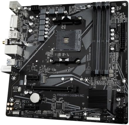GIGABYTE A520M DS3H AC Carte Mère - Processeurs AMD Ryzen 5000 Series, VRM 5+3 Phases, jusqu'à 4733 MHz DDR5 (OC), 1xPCIe 3.0 M.2, LAN GbE, WiFi 5, USB 3.2 Gen 1 - 3