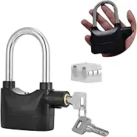 Cadeado com Alarme Antifurto Reforçado e Chave Tetra - Trava de Segurança para Moto, Bike, Portão e Armários + Bateria Extra