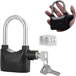 Cadeado com Alarme Antifurto Reforçado e Chave Tetra - Trava de Segurança para Moto, Bike, Portão e Armários + Bateria Extra