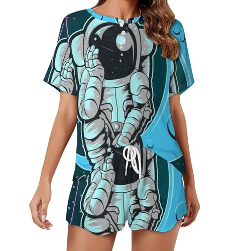 Pyjama femme manches courtes Planète Couleur en coton léger pour l'été