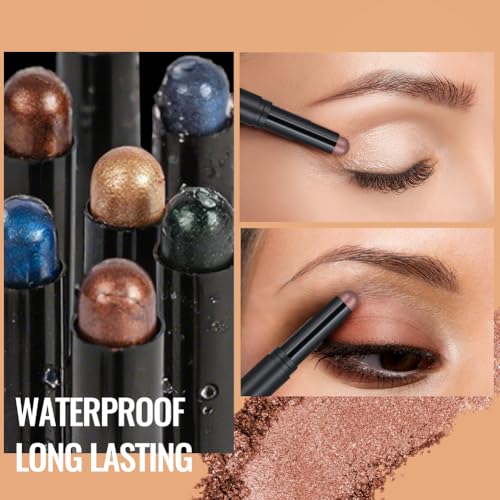 ALIIP Cienie do powiek w sztyfcie, 6 x 2g Zestaw ołówków do cieni do powiek z brokatem i matowym, Eye Shadow Stick w kremie, łatwy w użyciu, tworzy kredki do oczu i długotrwały makijaż oczu (zestaw A)