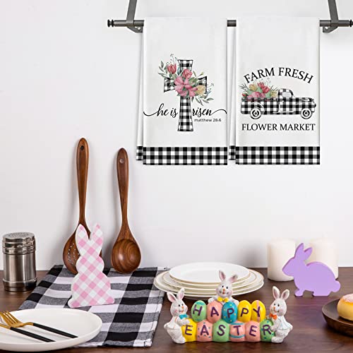 Anydesign Easter Kitchen Dish Towels 18 X 28 White Black Buffalo Plaids Floral Dishcloth Easter Egg Truck Cross Bunny Rabbit Cloth Tea Towel Decorative Hand Towel For Bathroom Kitchen Cooking, 4Pcs #TOP5