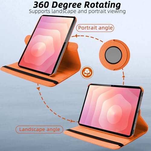 Image of TGK 360 Rotatable Flip Cover for Samsung Galaxy Tab S11 Case 11 inch 2025, Galaxy Tab S10 Lite / S10 FE / S9 FE 10.9 inch / S9 11 Inch 2023 (Orange)