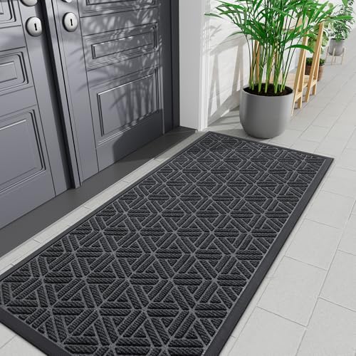 Smiry Front Door Mat Outside Entrance, Heavy Duty Natural Rubber Doormat, Trap Dirt and Moisture Easy Clean Low Profile Patio Porch Welcome Floor Mats for Entry, 71x23 Inch, Grey
