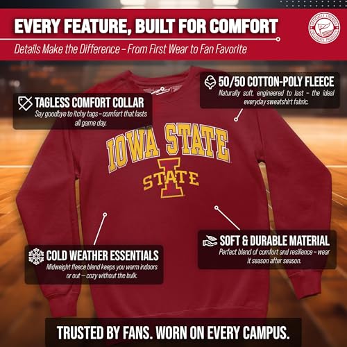 Image of NCAA College Sweatshirt Fleece Crewneck Pullover for Men and Women | Officially licensed NCAA college gameday crewneck pullover - 9 oz fleece lined sweatshirt with arch and logo design