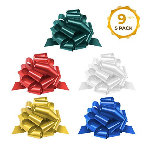 Mata1 Pull Bows for Gifts (Assorted Colors, 9 Inch, Set of 5), Large