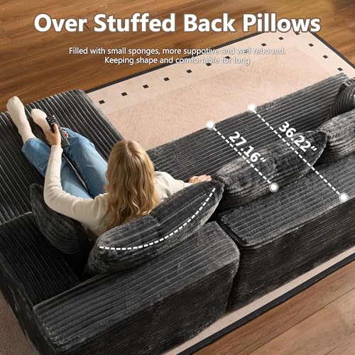 Image of HOOOWOOO Plush L Shaped Sectional Couch,97 inch Assembly Free Modern Minimalist Sofa,Boneless Corner Couch in A Box for Apartment Renting House Office(Left Chaise Gray)