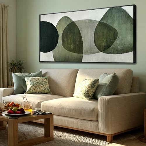Framed Sage Green Abstract Wall Art Black and Grey Canvas Prints for Living Room Minimalist Art Pictures for Dining Room Entryway Bedroom Wall Decor 24x48 Inch