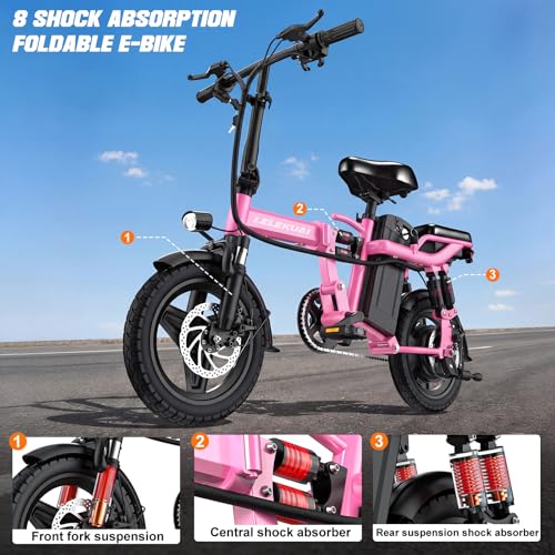 Image of Electric Bike for Adults and Teens, 560-740W Motor, 20-25MPH Compact Commuter Folding Ebike, 32 Miles Range, 48V 10Ah Battery, 3-Level Pedal Assist, 14 inch Foldable Electric Bicycle, UL 2849 Certified
