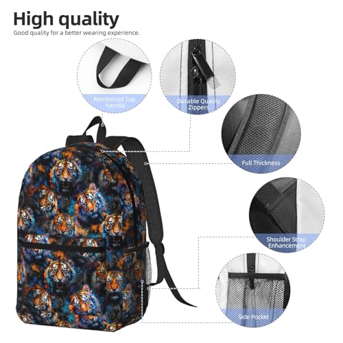 Colorful Tiger Fashionable Daypack 17 Inches Zippers Backpack Double Shoulder Bag for Women Men3