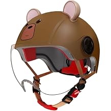 Creative Children Balancing Car Motorcycle Half Helmet, Lightweight Cool Kids Electric Scooter DOT Certified Helmet, Cute Bear Ears Cruiser Chopper Street Open Face Helmet