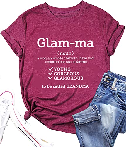 Glamma T Shirt Women Grandma Shirts Funny Cute Grandmother Gift Short Sleeve Mothers Day Tee Top