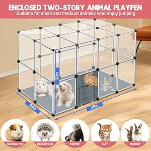 32 Panels Small Animals Playpen,Transparent Pet Playpen with Waterproof Mat, Plastic Enclosure,Puppy Play Pen,Pet Fence Yard Fence for Guinea Pigs,Bunny,Ferrets,Hamsters,Hedgehogs for Indoors Outdoor