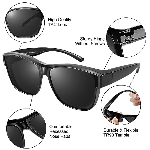 Image of URUMQI Polarized Sunglasses Fit Over Glasses for Men Women, Oversized Square Sun Glasses UV400 Protection