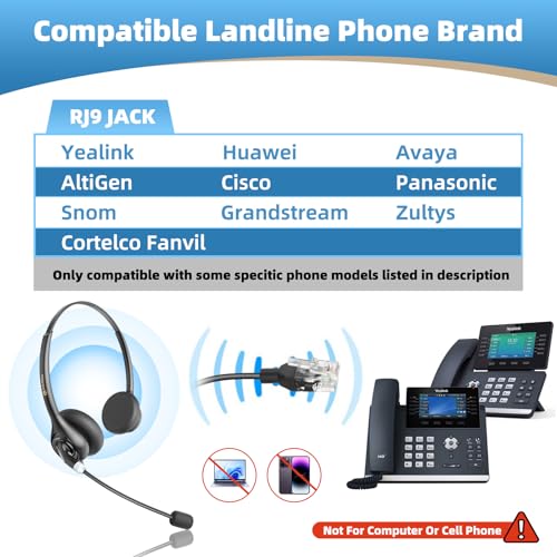 Image of Arama Telephone Headsets for Yealink Phones RJ602Y1 RJ9 Office Wired Headset with Mic Noise Canceling Compatible with Yealink VoIP Phone T54W T46U T33G Poly Snom Phones Desk Landline