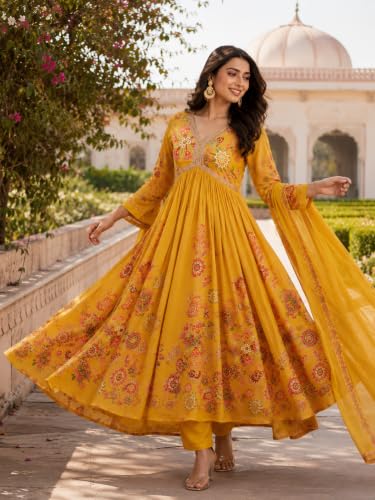 Image of KD Women's Cotton Printed Kurta Set with Pants & Dupatta | Elegant Ethnic Wear for Women | Floral Print |