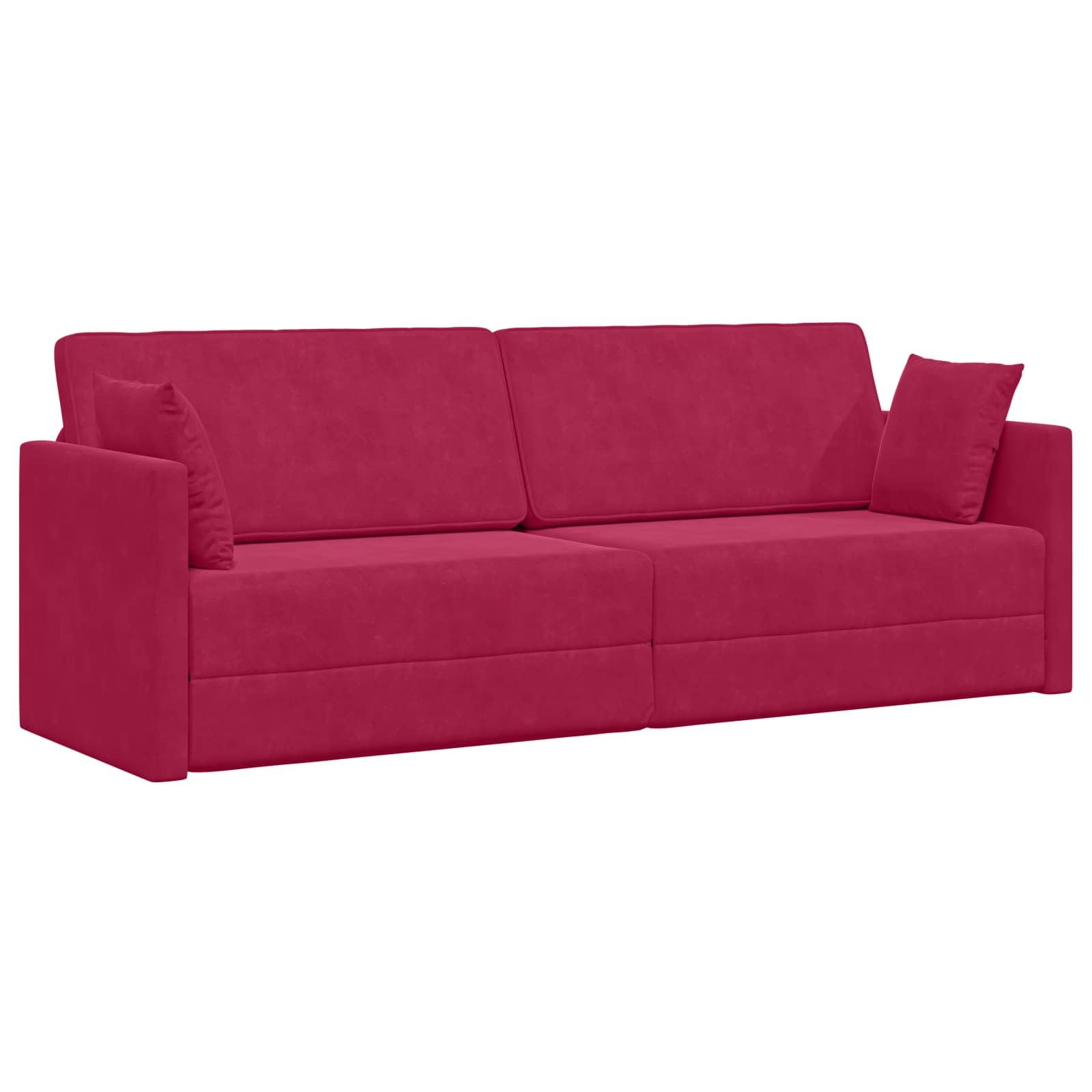 Sofá cama de suelo para ahorrar espacio de 3 plazas en terciopelo rojo con 2 cojines