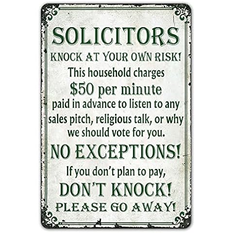 SmartCows Funny No Soliciting Sign for House, Door Yard Business Go Away Sign, Solicitors Knock at Your Own Risk Signs Don’t Knock Metal Tin Signs 8x12 Inches Cover