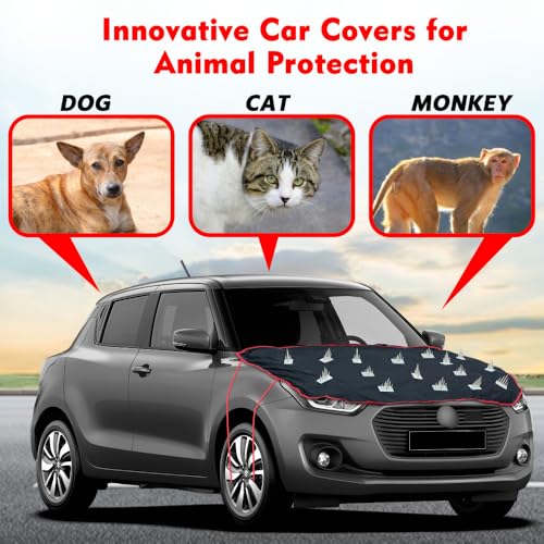 Image of Waterproof Spike Car Cover Compatible with Toyota Hyryder | Bonnet Protection, Easy Installation with 4 Anti-Scratch Hooks & Elastic Strap | Complete Protection from Street Dogs & Monkeys