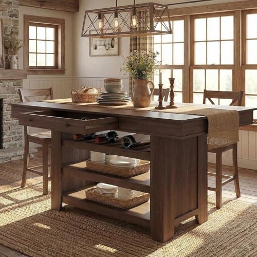 GAOMON 36" Tall Farmhouse Counter Height Dining Table for 4-6, Wooden Bar Height Kitchen Table with Thick Top, Deepened Wine Rack & Shelves, 2 Drawers