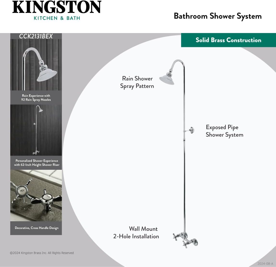 Kingston Brass CCK2137BEX Essex Shower Combo, Brushed Brass