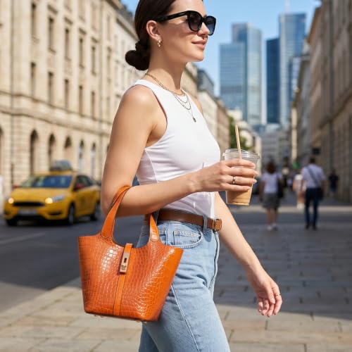 Image of Tote Bag for Women Vegan Leather Bucket Purse for Women Top Handle Handbag Shoulder Bag with Detachable Small Purse