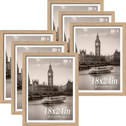 Image of VCK 18x24 Poster Frames Natural Oak - Wide Border Wood Picture Frame, Multi-Directional Display Family Photos, Office Prints, Studio /Gallery Artwork, Woodgrain Series, Wall Hanging, Set of 6