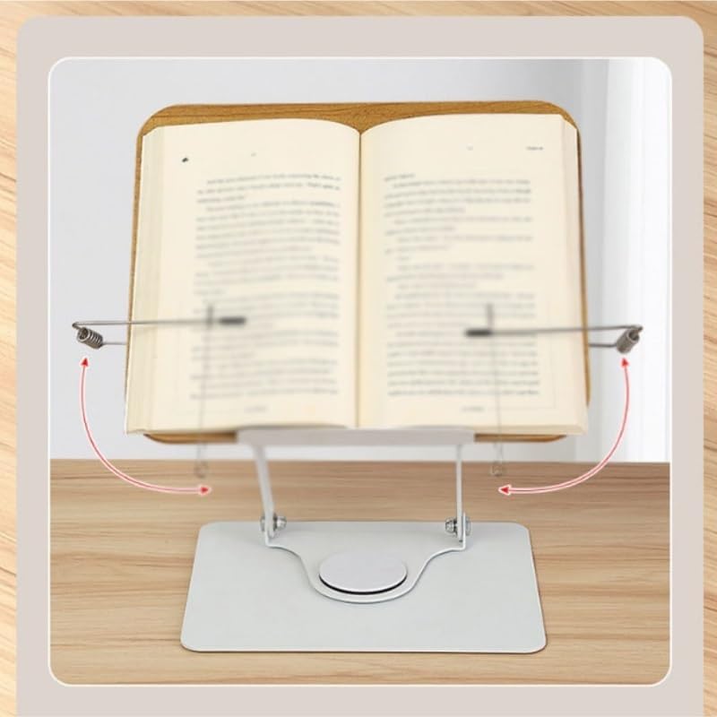 Aluminum Alloy Book Stand Wood Reading Rack 360° Rotation Holder