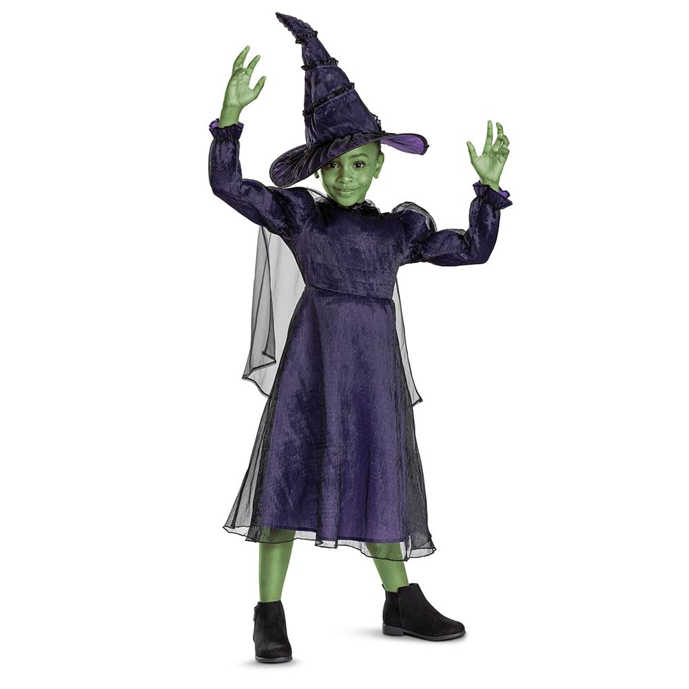 Wicked Elphaba Kids Fancy Dress, Includes Detailed Hat and Outfit with Mesh Cape, Officially Licensed