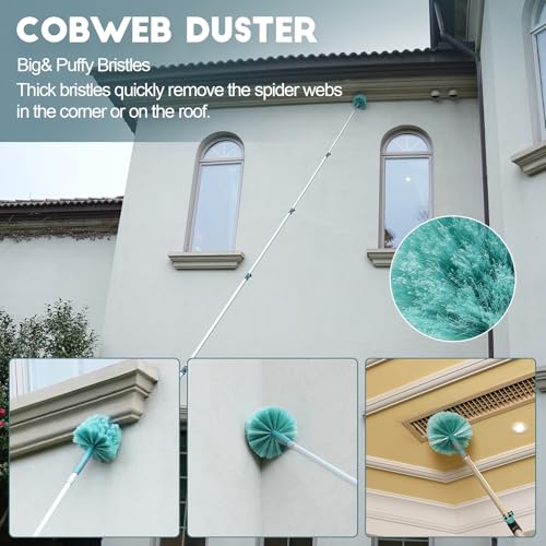 Image of TelesPro 36 Foot High Reach Duster Kit with 7-30FT Extension Pole High Ceiling Dusting and Window Cleaning Kit with Telescopic Pole Window Washer&Squeegee,Cobweb Duster,Fan Duster and Feather Duster