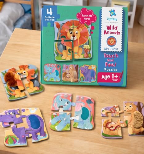 Image of PepPlay Toddler Learning Combo, Stacking and Nesting Cubes + Touch and Feel Wild Animal Puzzle, Montessori Educational Toys for 1 to 4 Year Old Kids, Travel, Early Learning Brain Development Gift Set