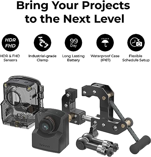 Image of Brinno BCC2000 Lite Construction Bundle, TLC2020 Time Lapse Camera Waterproof Housing ATH1000 & Mounting Clamp ACC1000P - HDR FHD, 99 Day Battery Life, Stainless Steel 360-Degree Rotating Tripod Arm